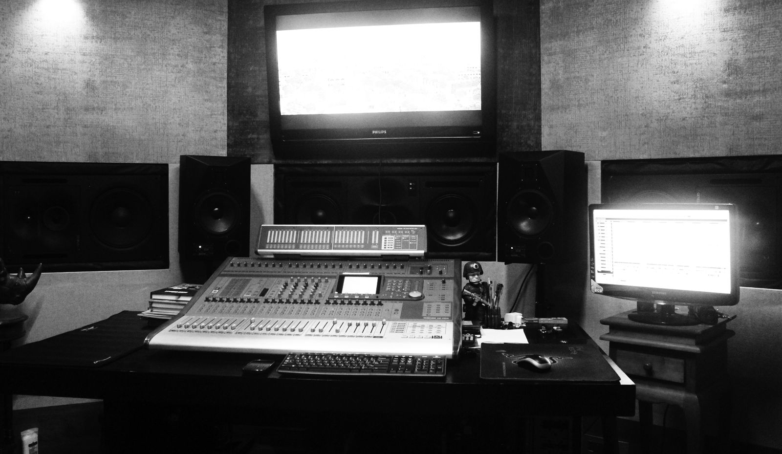 The studio's mixing console